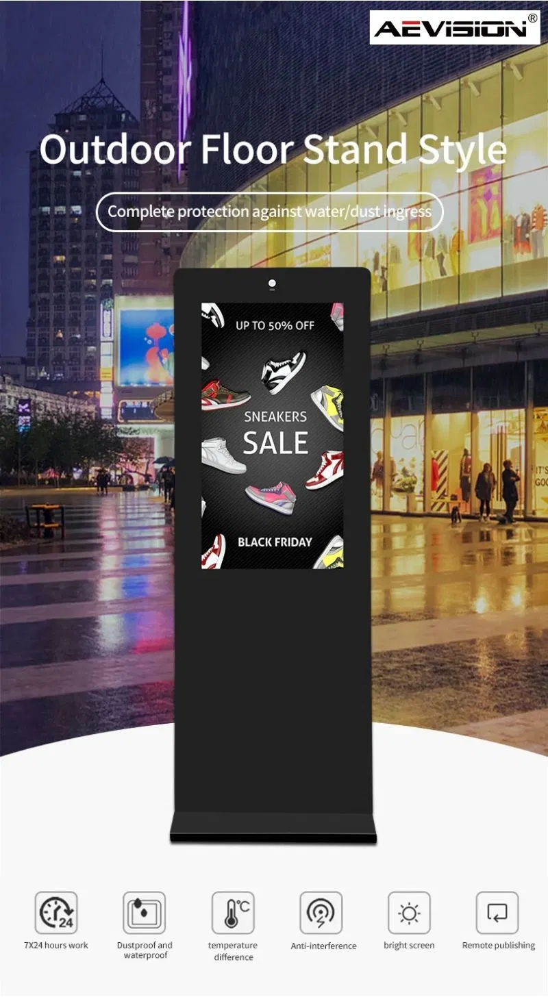 Outdoor Single Side 65 Inch Floor Stand Digital Signage IP65