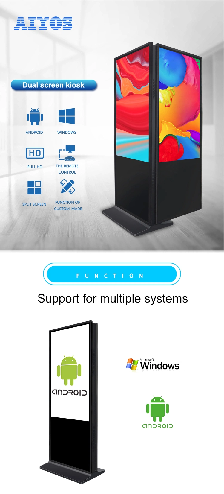 Indoor Stand Alone Double Sided 55 Inch Advertising LCD Touch Screen Android WiFi Digital Signage Ad Display Kiosk