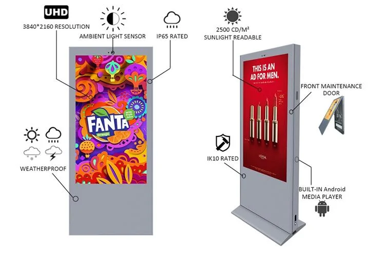 Freestanding Customized Outdoor Capacitive 2500nits Outdoor LCD Display Screen Digital Advertising Screen Outdoor Touch Screen Kiosk