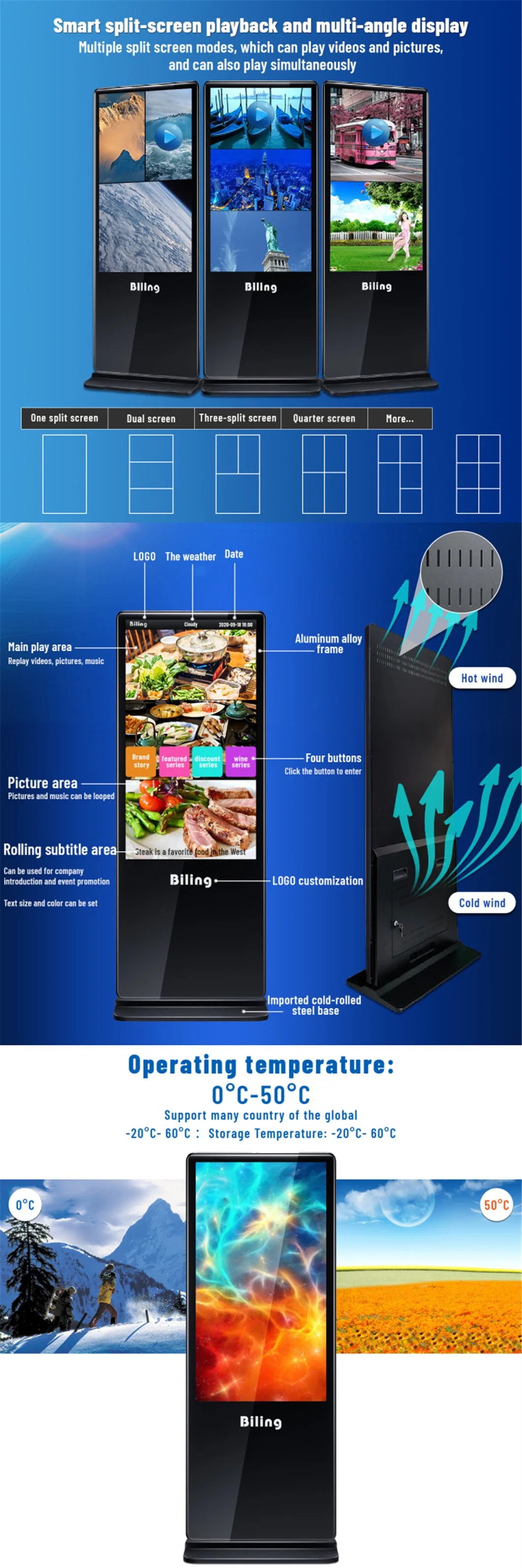 43 Inch Floor Standing LCD Ad Screen LCD Digital Signage Android Digital Signage 4K Advertising Media Player