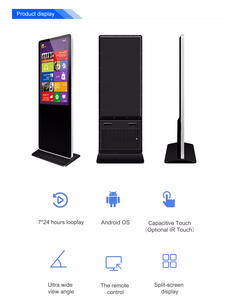 Floor Standing Indoor 43 55 Inch LCD Advertising Display Touch Interactive Screens Ad Kiosk Stand Alone Digital Advertising Machine