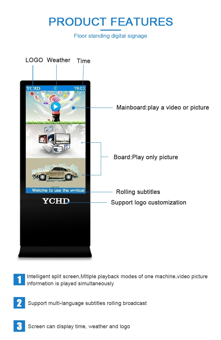 Advertising Display LCD Screen Standing Floor Stand 65 Inch Indoor Digital Kiosk