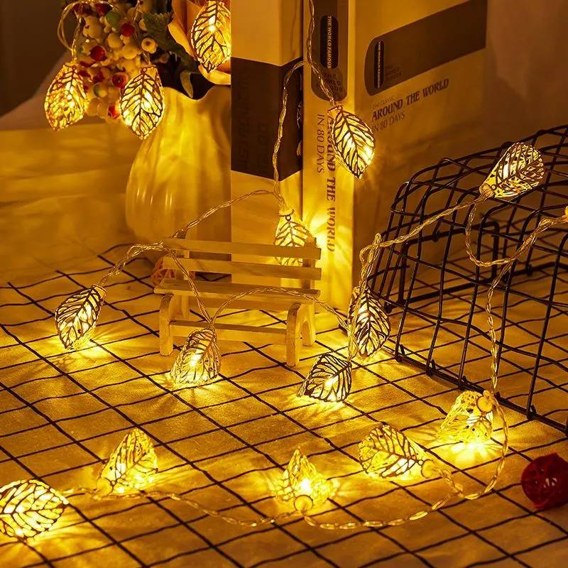 Gold Leaves String Lights Wedding Christmas Birthday Holiday Room Courtyard Decorative LED Lights Party Favors