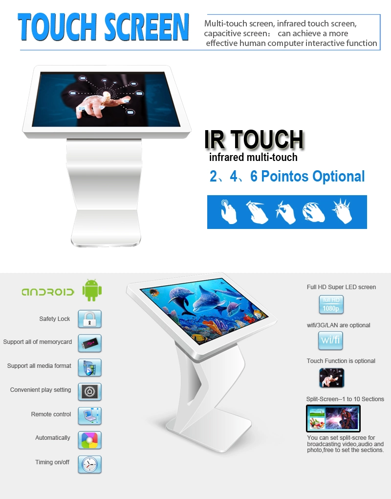 Table Standing LCD Advertising Touch Screen/Kiosk Horizontal Digital Advertising Machine for Supermarket