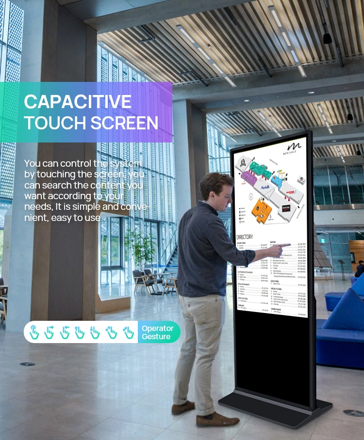 Original Stand Alone Android Advertising Equipments Indoor Wayfinding Floor Standing Digital Signage