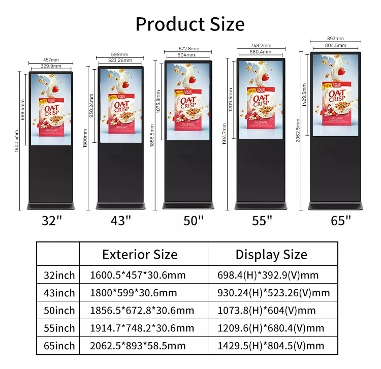 Factory Price 43&quot; 49&quot; 55&quot; 65&quot; Digital Signage Interactive Kiosk Commercial LCD Screen Stand Advertising Touch Display Outdoor Advertising Kiosk