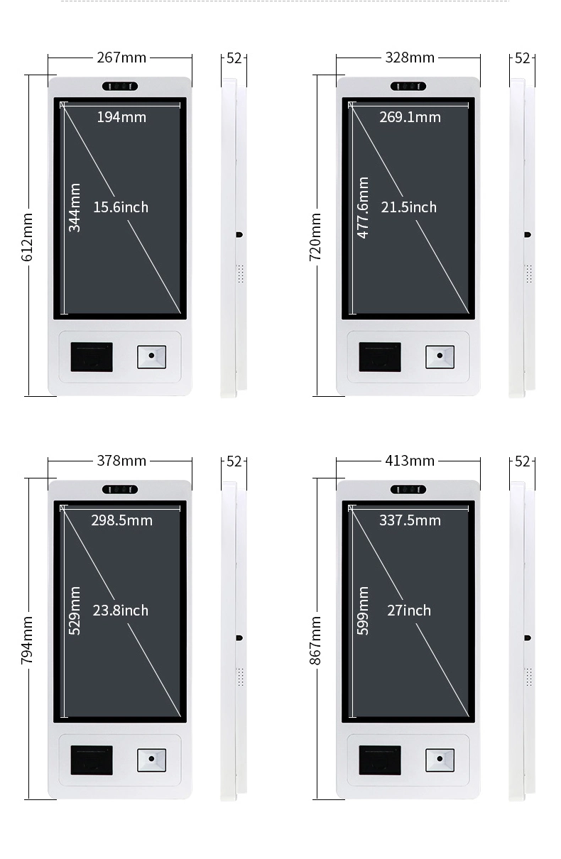 15.6inch USB Self Service Ordering Android Touch Screen Kiosk for Restaurant with RFID/ Qr Code/ Camera