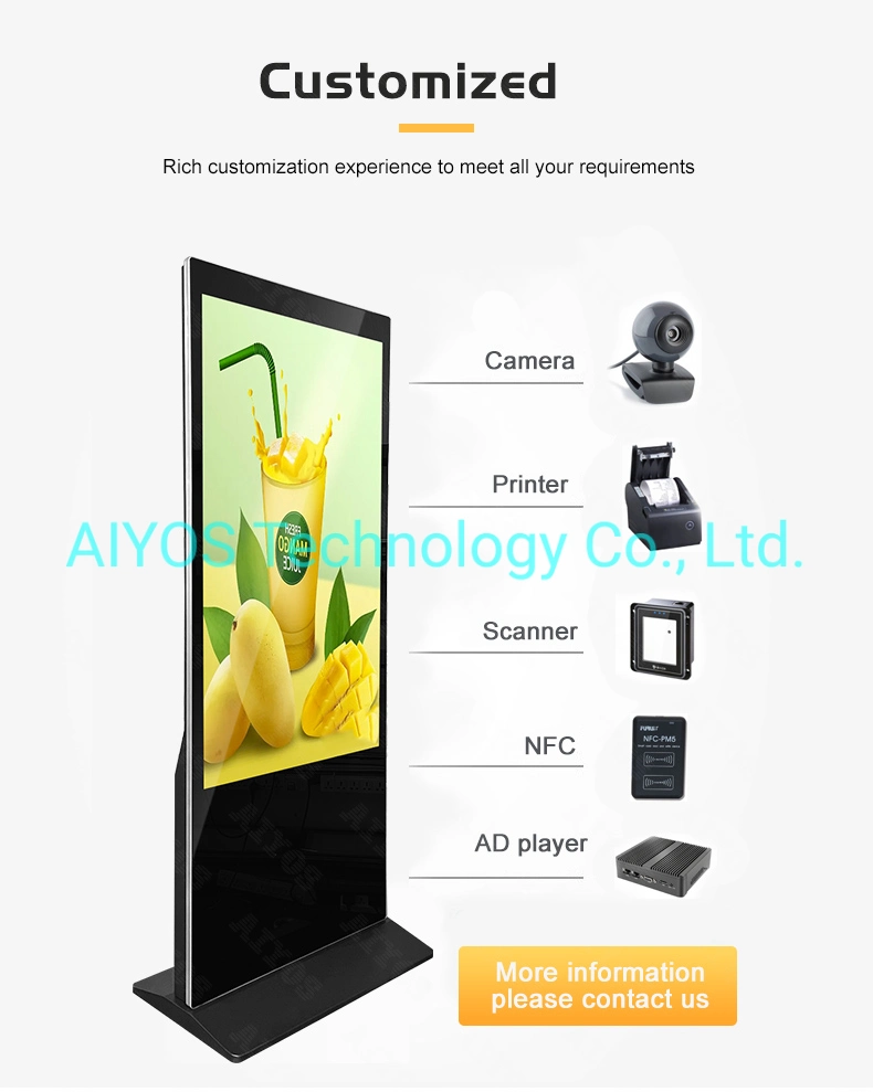 Floor Stand High Lighted 55 Inch 4K 4GB+64GB Android 11 WiFi LCD Advertising Player Vertical Totem Digital Signage Display Kiosk