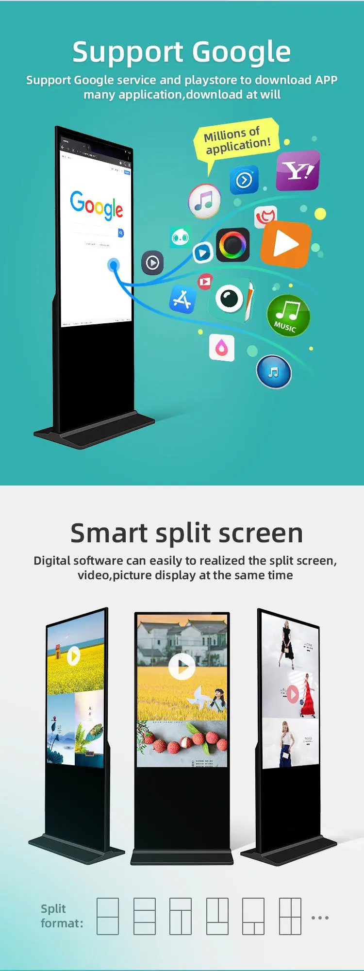 55 Inch Standalone Android Touch Screen Digital Signage with 1080P Wireless WiFi