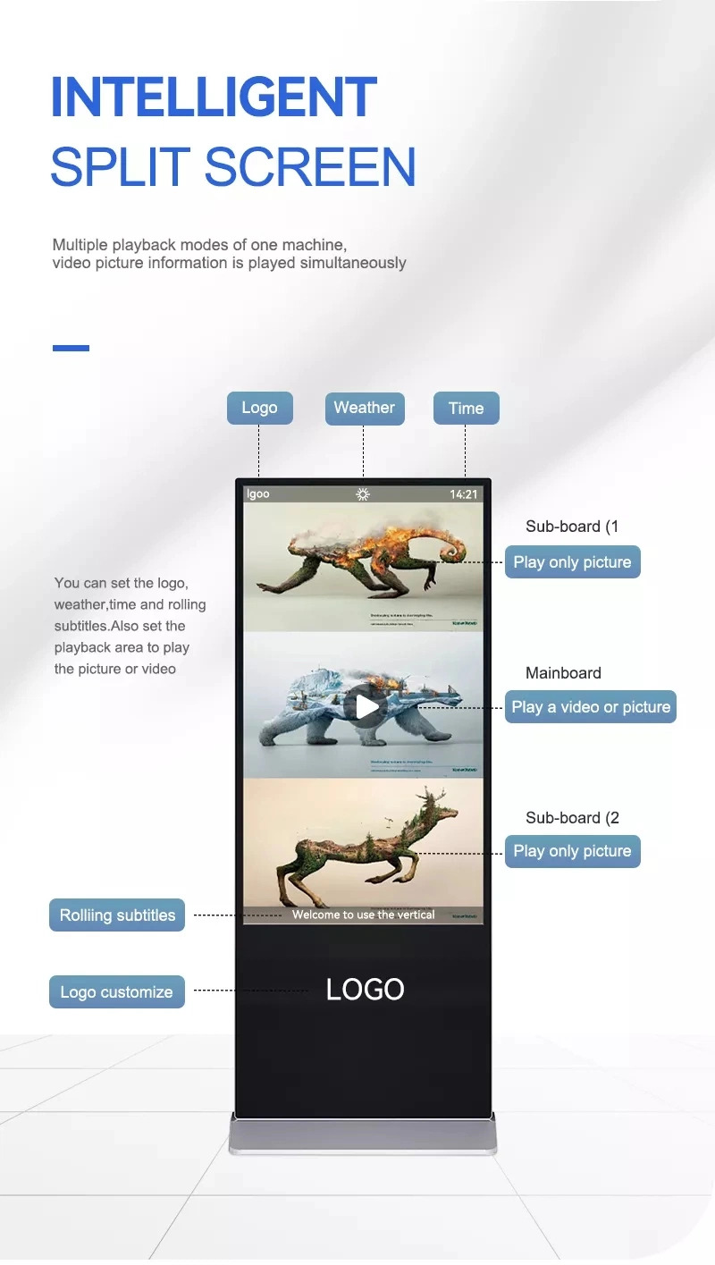 Dedi 55inch Floor Stand LCD Player Digital Signage Advertising Display Touch Screen Kiosk