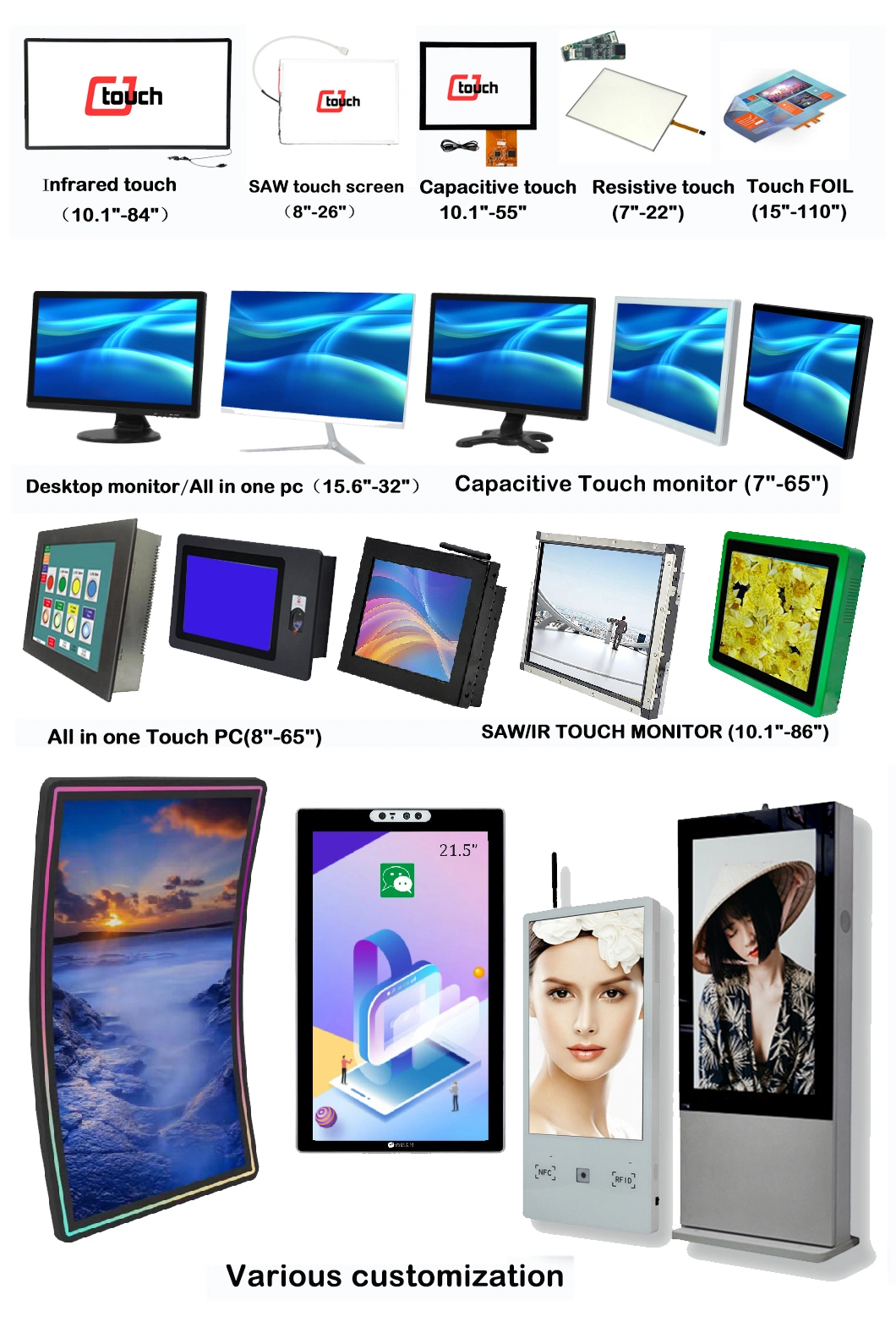 All in One PC 21.5 Inch Industrial PC Capacitive Touch Computer Smart TV LCD Panel Retial Hotel Shopee Kiosk Standard Model