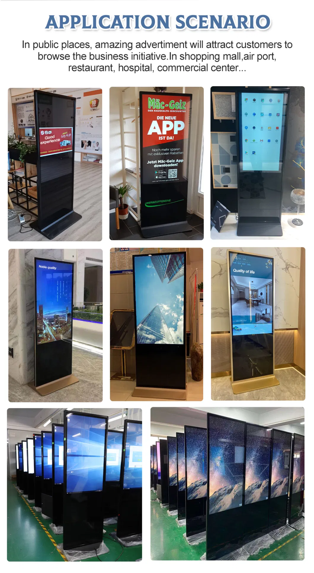 49&prime; &prime; Slim Double Sided Floor Standing Advertising Player LCD Digital Signage Kiosk