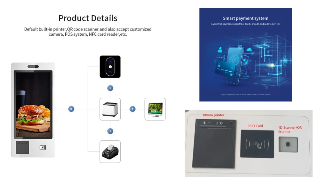 Touch Screen Display Food Ordering System 32 Inch Self-Service Restaurant Payment Kiosk