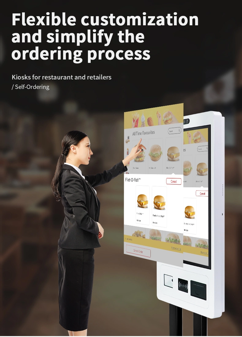 32 Inch Restaurant Automatic Kiosk Touch Screen Self Ordering Self Service Payment Kiosk with Android, 80mm Printer