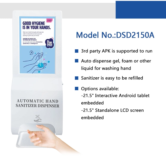 Auto Hand Sanitizer Dispenser 21.5inch Floor Standing Digital Signage for Restaurant Use