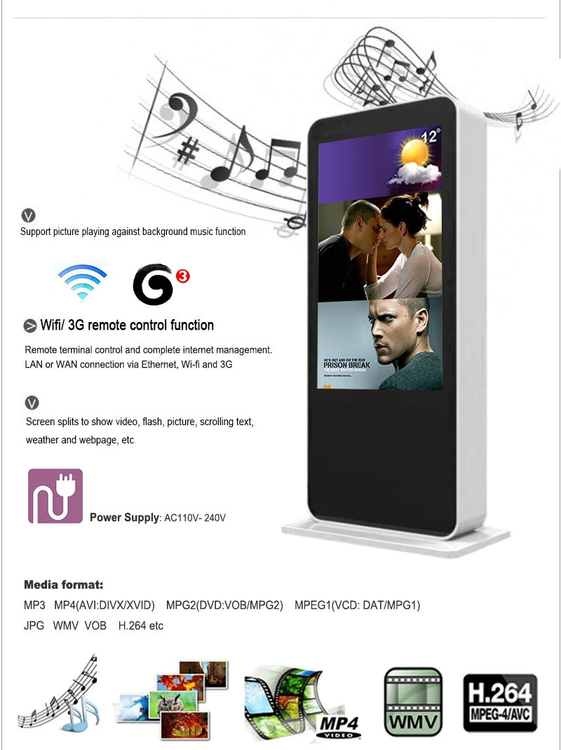 IP65 Waterproof Dustproof Sunshine Visible Outside Outdoor LCD Digital Signage Interactive Touch Screen Kiosk