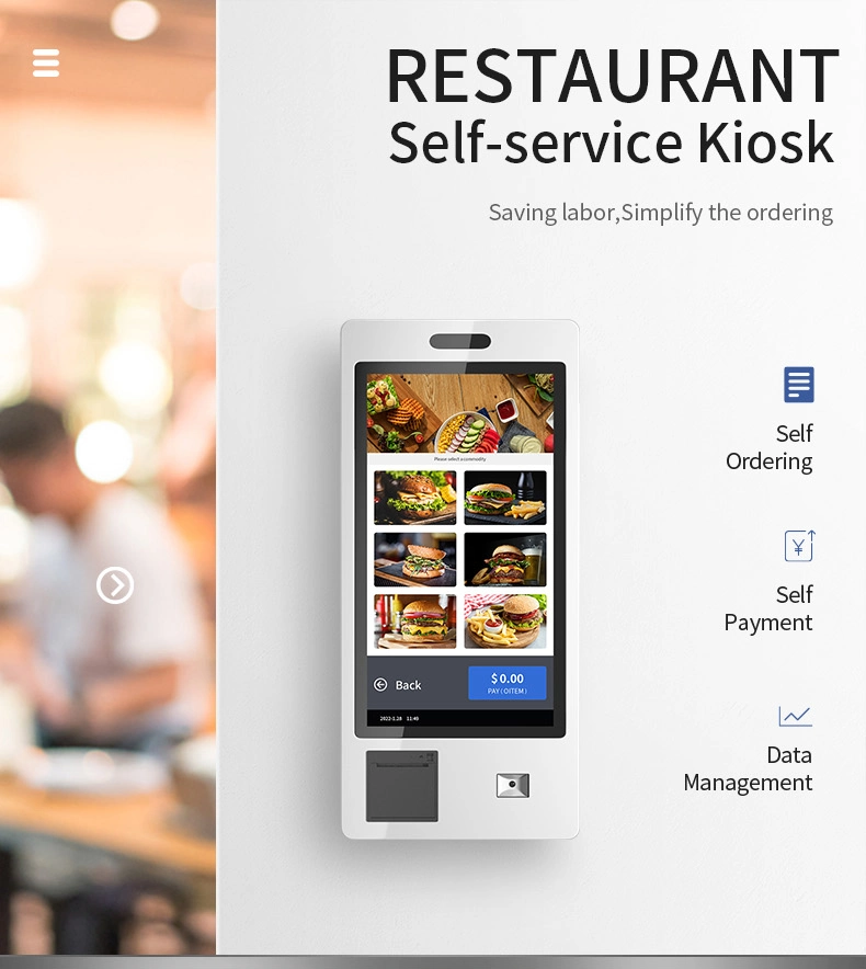 Ticket Printer Android OS 27&quot; Food Ordering System Capacitive Touch Screen Wall Mount Hospital Self Service Kiosk