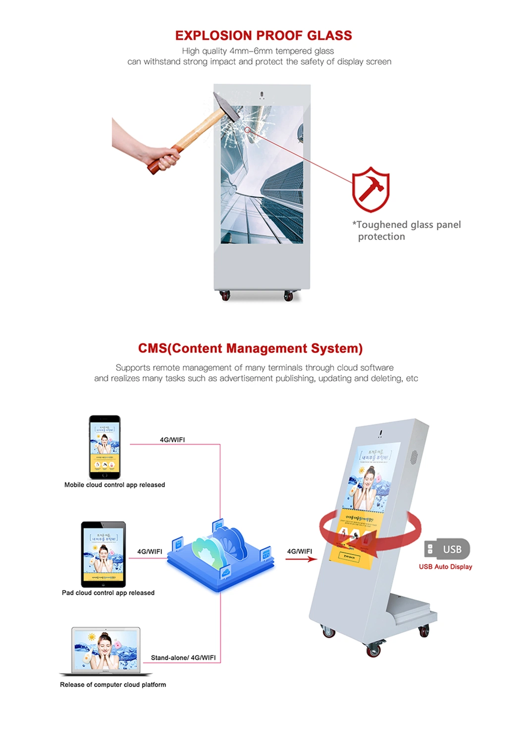 43 Inch Kiosk Display Stand Digital Signage Portable Outdoor Digital Signage with Battery LCD Advertising Player