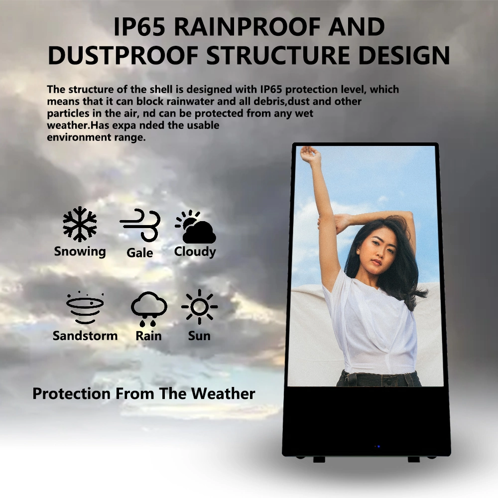 43 Inch Portable Outdoor Digital Signage with Wheels Battery Powered Portable High Brightness Waterproof Advertising Display