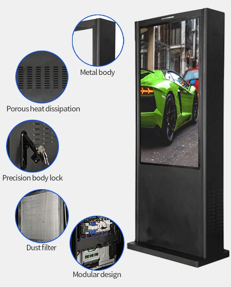 55 Inch Outdoor Digital Signage and Displays Visible in Sunlight IP65 Waterproof Floor Standing Advertising Player