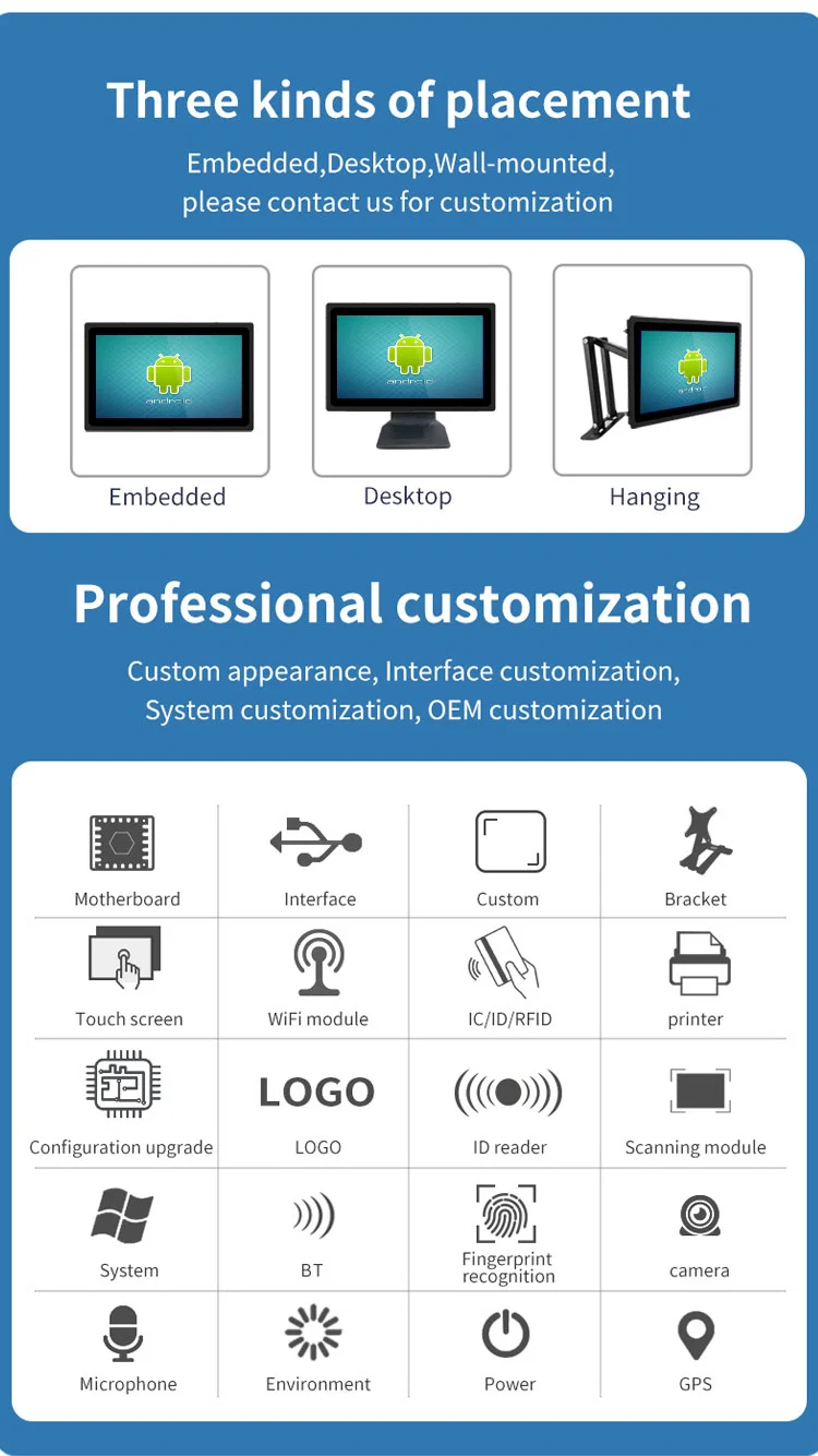 15.6 Inch 1920*1080 10 Points Capacitive Touch Screen Panel PC Embedded Computer Wall Mounted All in One for Kiosk