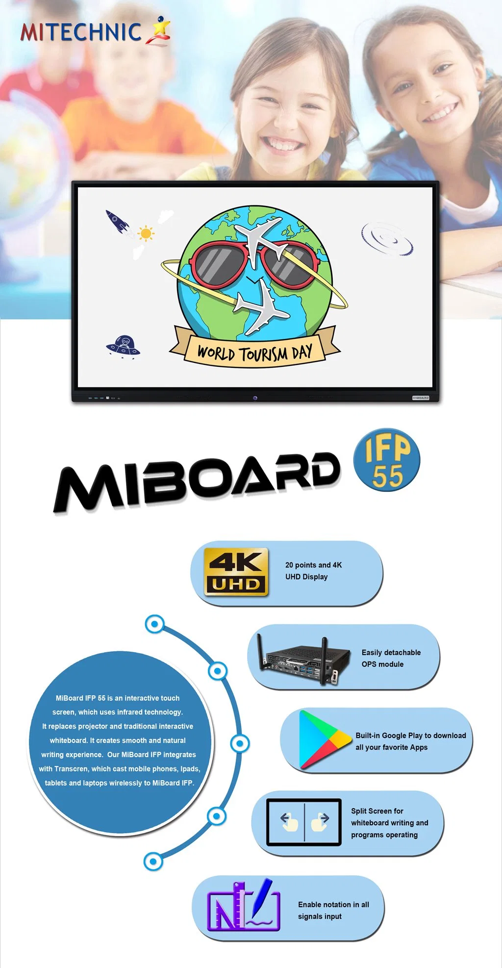 Infrared LED Touch Computer Touch Interactive Flat Android Display Smart Board Miboard Conference Meeting Whiteboard LCD Screen Ifp 55&quot; Panel Kiosk