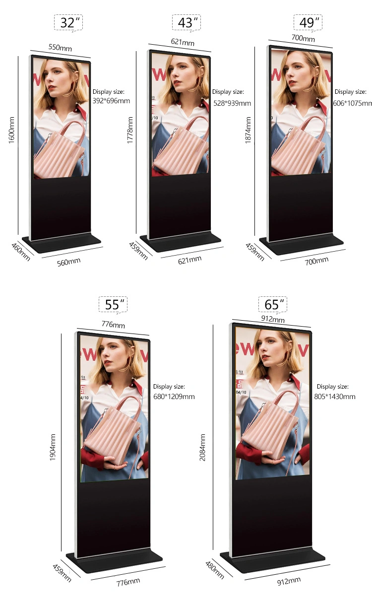 32/43/49/55/65&quot; Kiosk Vertical LCD Advertising Display Interactive Panel Digital Signage Totem Floor Standing Touch Screen