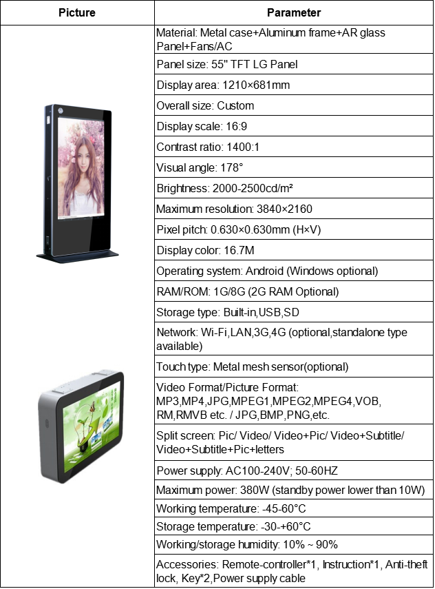 LG Panel Waterproof Outdoor LCD Display Interactive Digital Signage