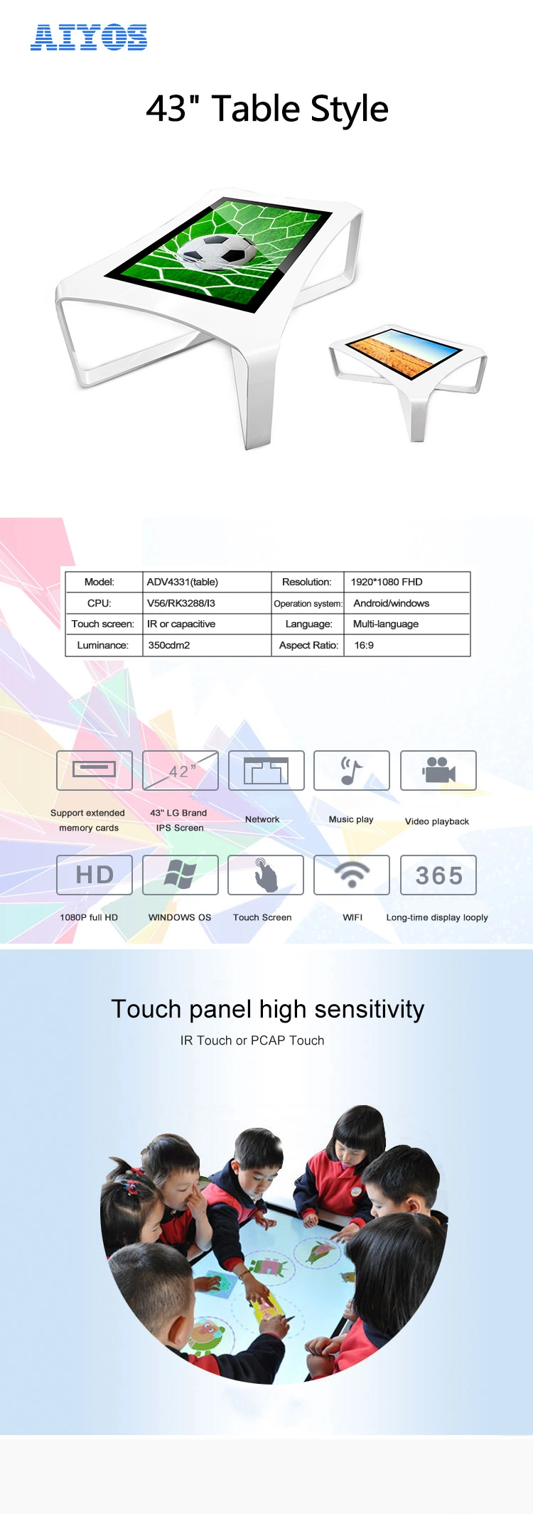 White Table Digital Signage for Coffee Shop Information Kiosk Touch Screen Kiosk for Game Play LCD Display Advertising Player