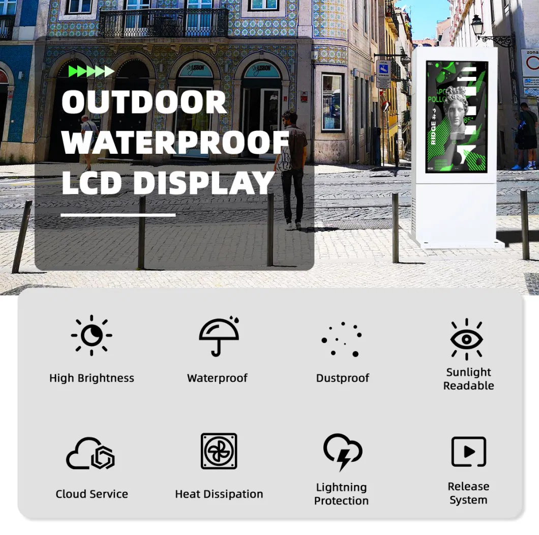 65&quot; Totem Free Standing LCD Advertising Display Outdoor Waterproof Digital Signage with Display Accessories