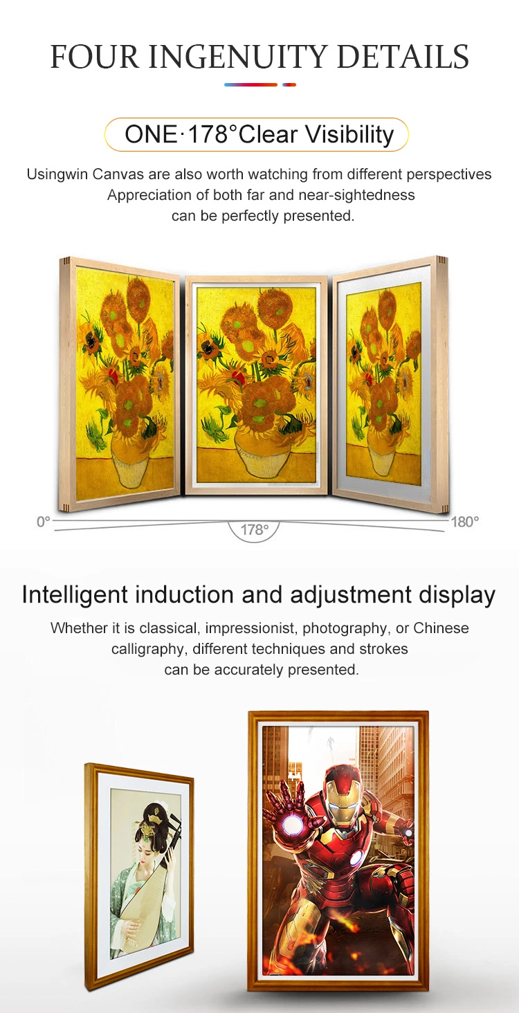 32 Inch Intelligent Museum Smart Photo Frame Display Artistic Design Wooden LCD Screen for Digital Art Painting Machine