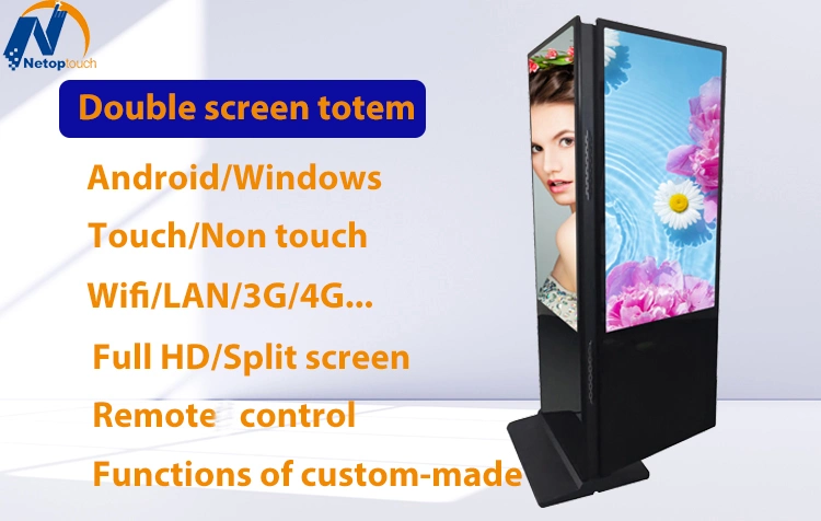 Netoptouch 43 49 55 Inch Floor Standing Display Double-Sided Touch Screen Kiosk Totem