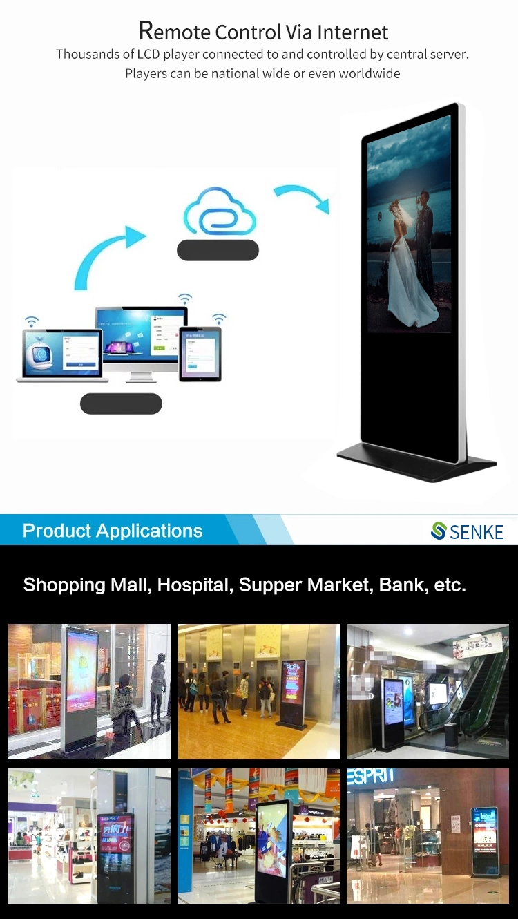 55 Inch Loops Autoplay Standing Advertising Display Media Players Touch Screens Digital Signage Advertising