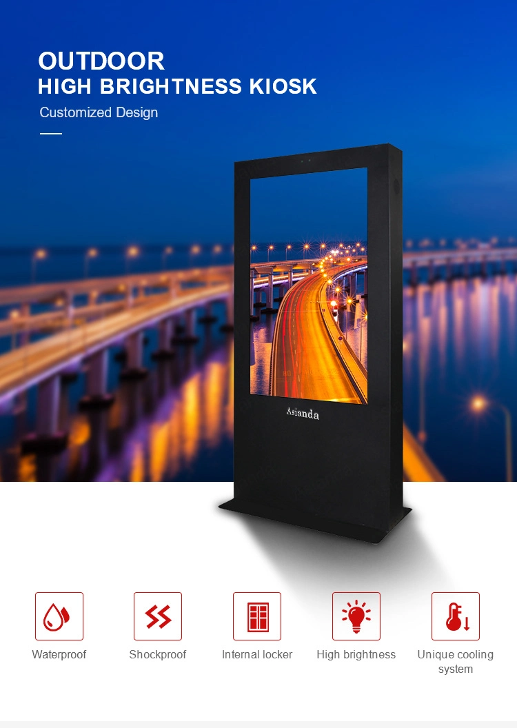 Outdoor Capacitive LCD Waterproof Video Digital Kiosk 55/65 Inch Interactive Advertising TV Touch Screen Totem