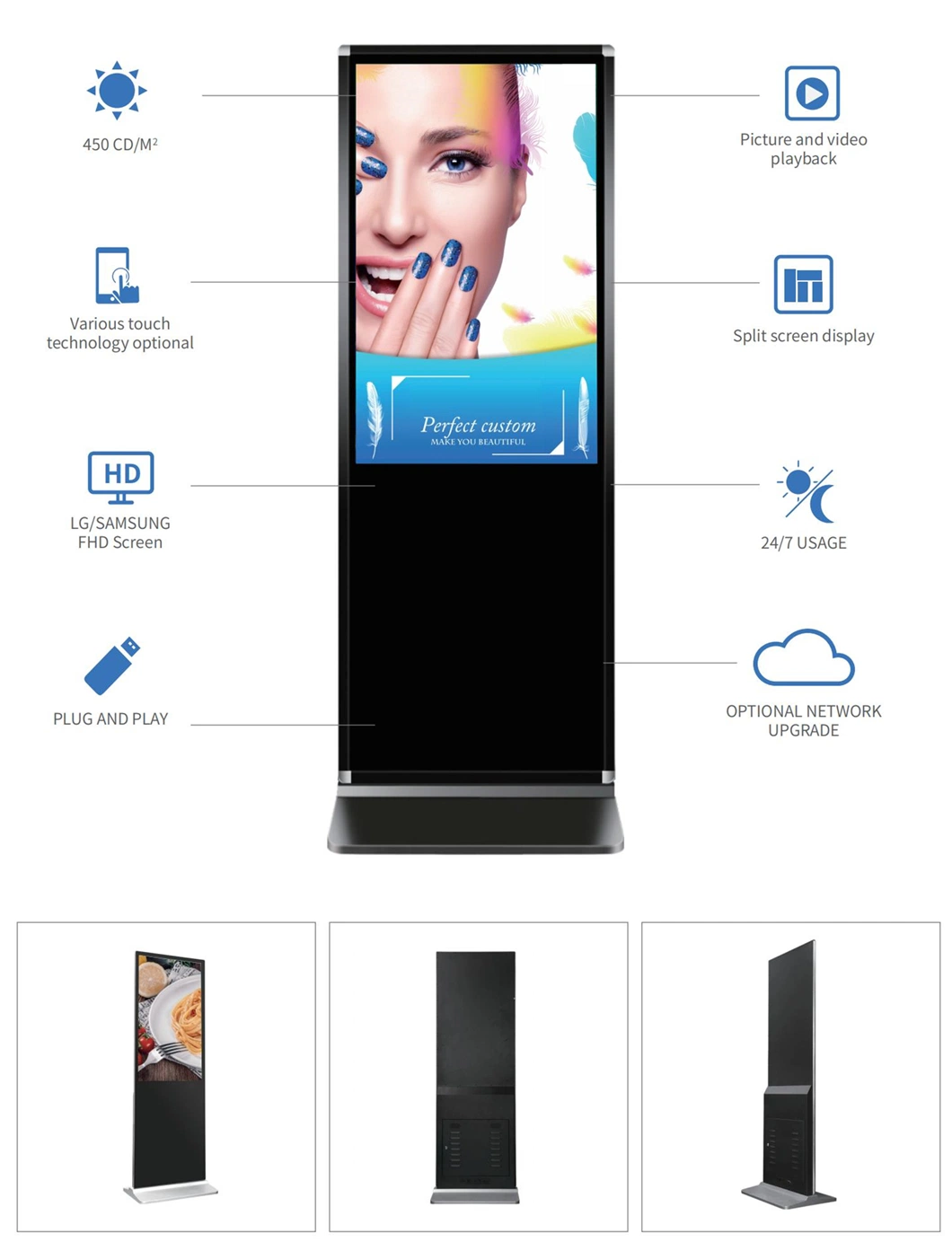 Indoor Ad Player 32 43 55 65 75 Inch Interactive Totem Touch LCD Monitor Panel Kiosk Advertising Standee Android Digital Signage Player Floor Standing Display