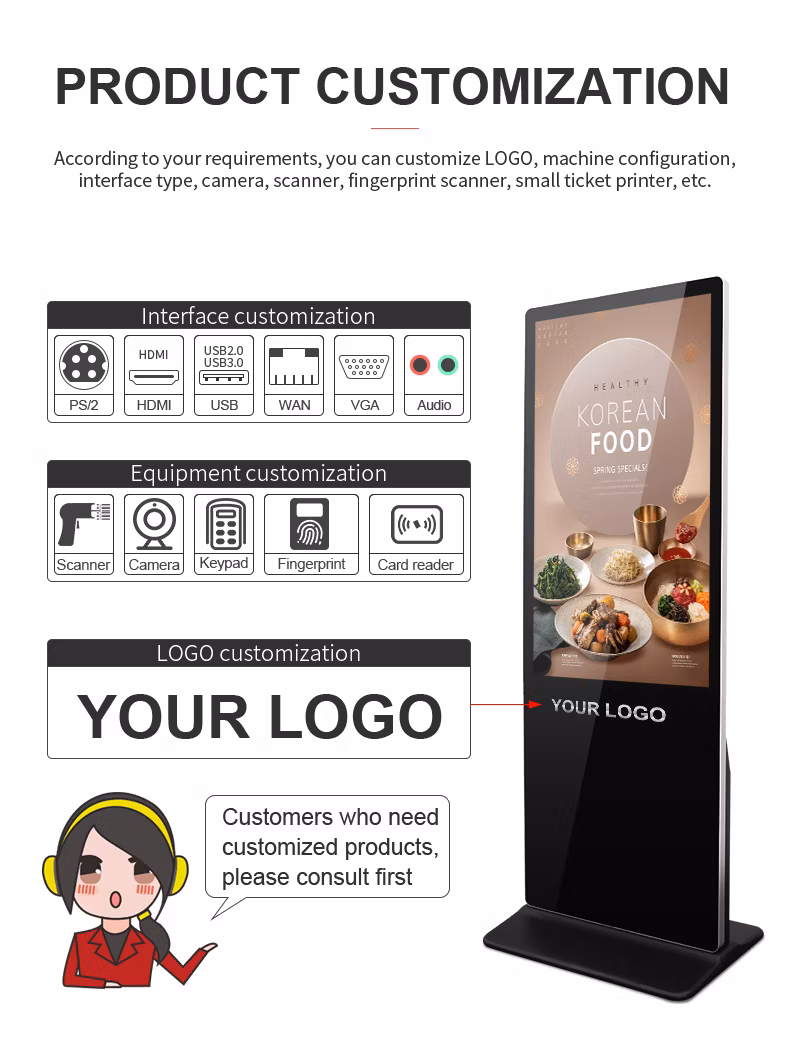 LCD Advertising Player 43 55 65 Inch LCD Advertising Totem Vertical Floor Standing Digital Signage Outdoor Touch Screen Kiosk Advertising Equipment