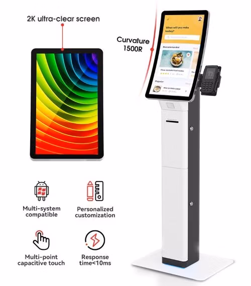 23.6&quot; Floor Stand Self Service Kiosk Win10 for Ordering, Touch Kiosk All in One with Thermal Printer/Qr Code/RFID