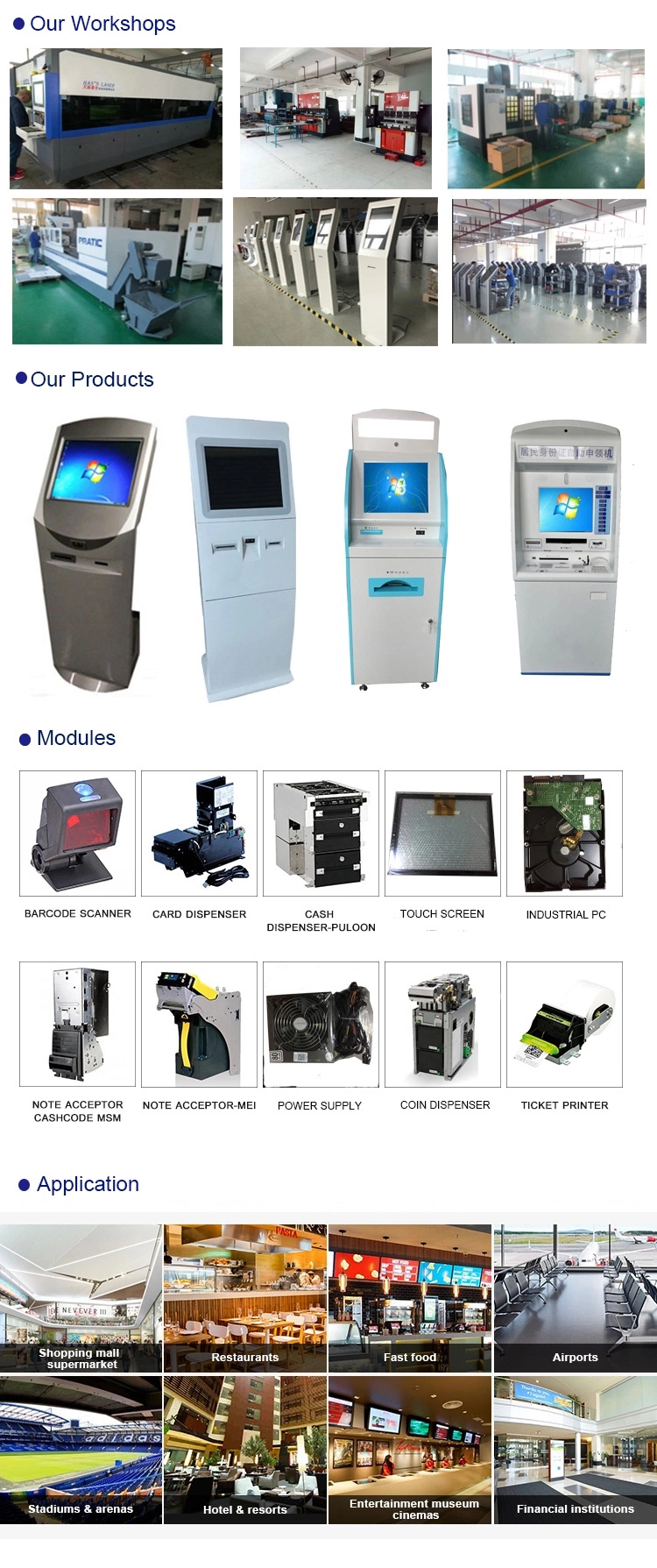 Self Service Ordering Touch Screen Digital Signage Payment Kiosk with Barcode Scanner /Printer