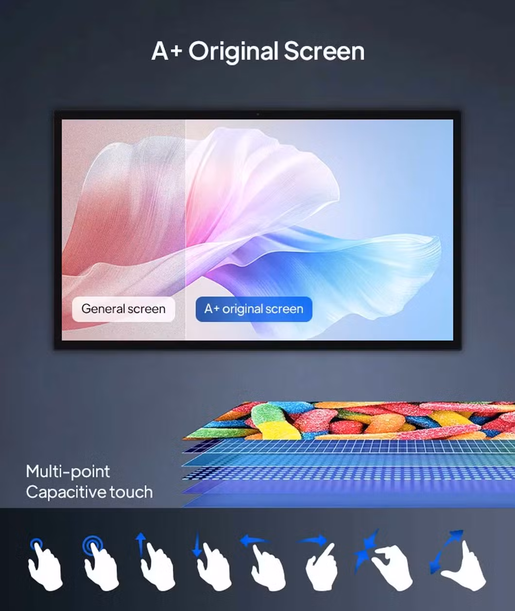 Wall-Mounted Indoor Digital Signage LCD Display Media Poster Smart TV Computer Monitor Touch Screen Kiosk for Information Advertisement.