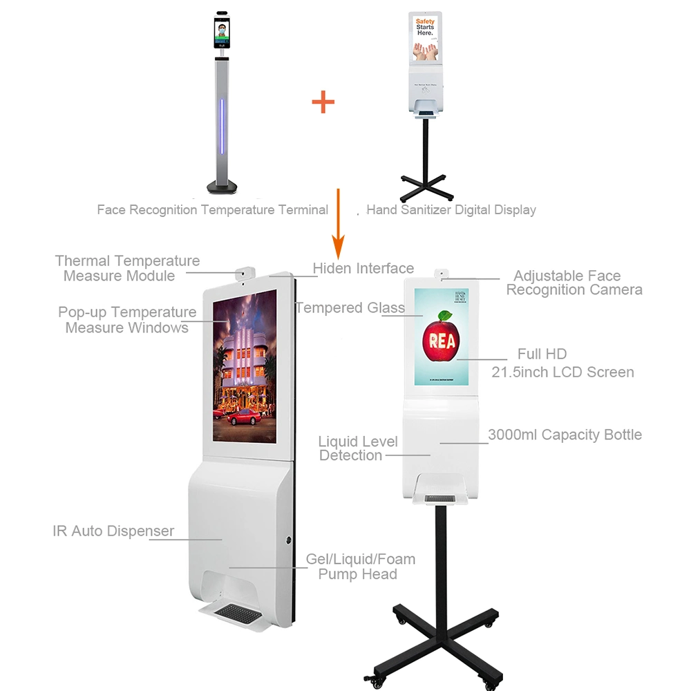 21.5inch Floor Standing Hand Sanitizer Digital Display Temperature Measure Kiosk