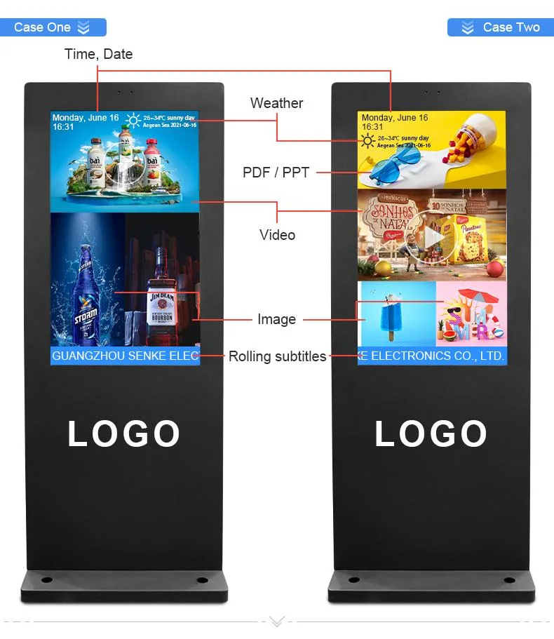 Loop Video Media Player 55 Inch Floor Standing Vertical 1500nits LCD Display Module Digital Signage Outdoor