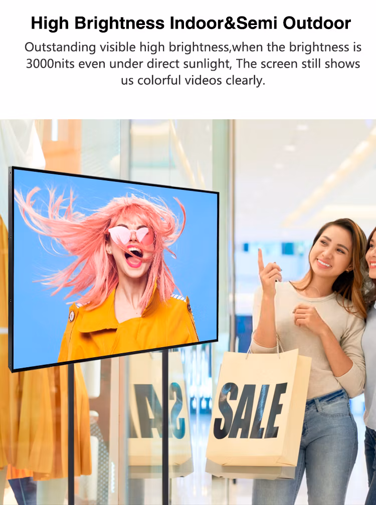 Semi Outdoor 1000-2500 Nits Video Digital High Brightness Player Shops LCD Advertising Signage Window Facing Display Screen