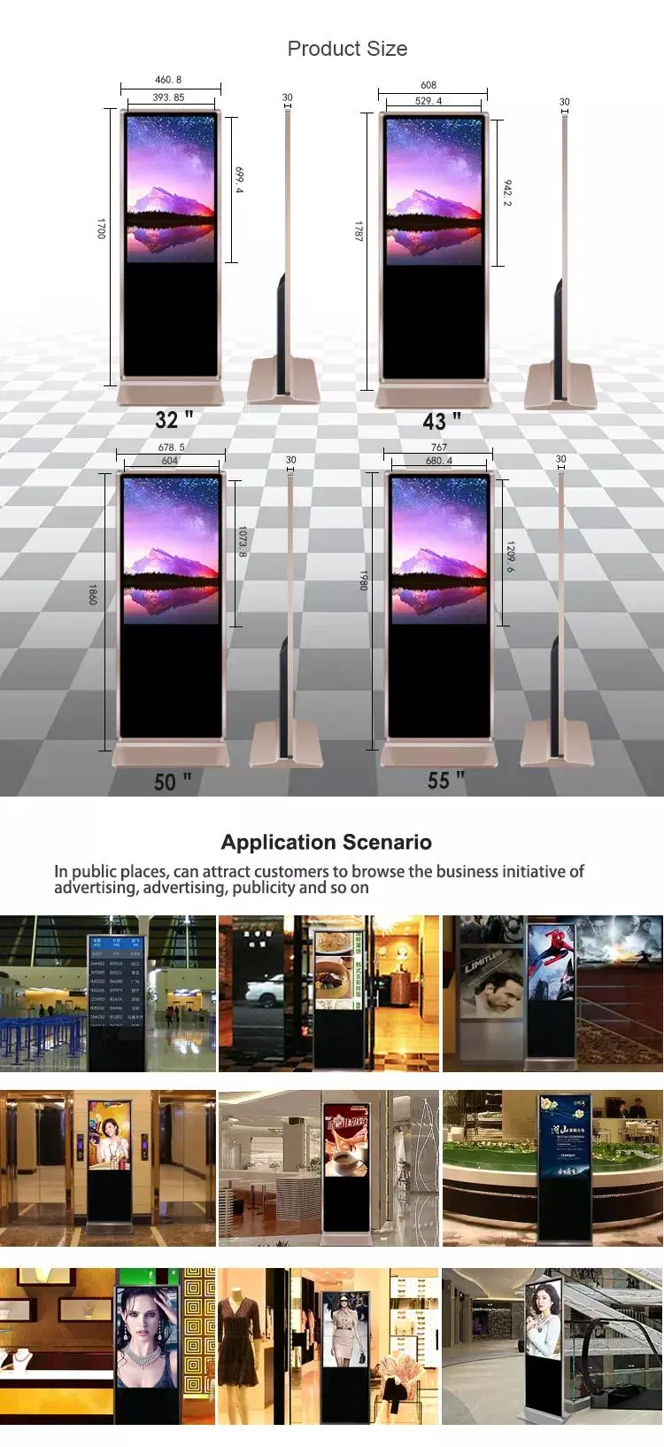 Double Sided Floor Stand 55 Inch Indoor Interactive Digital Signage LCD Display Advertising Information Touch Screen Kiosk