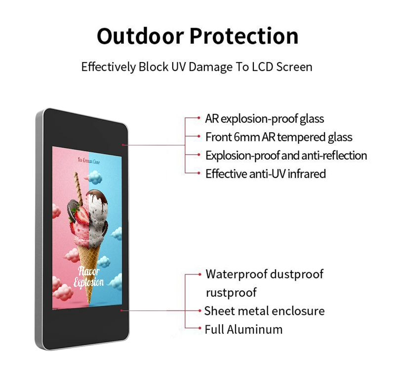 43&quot; 49&quot; 55&quot; 65&quot; IP65 Waterproof 2500 Nits Media Player LCD Screen 4K Outdoor Display Digital Signage