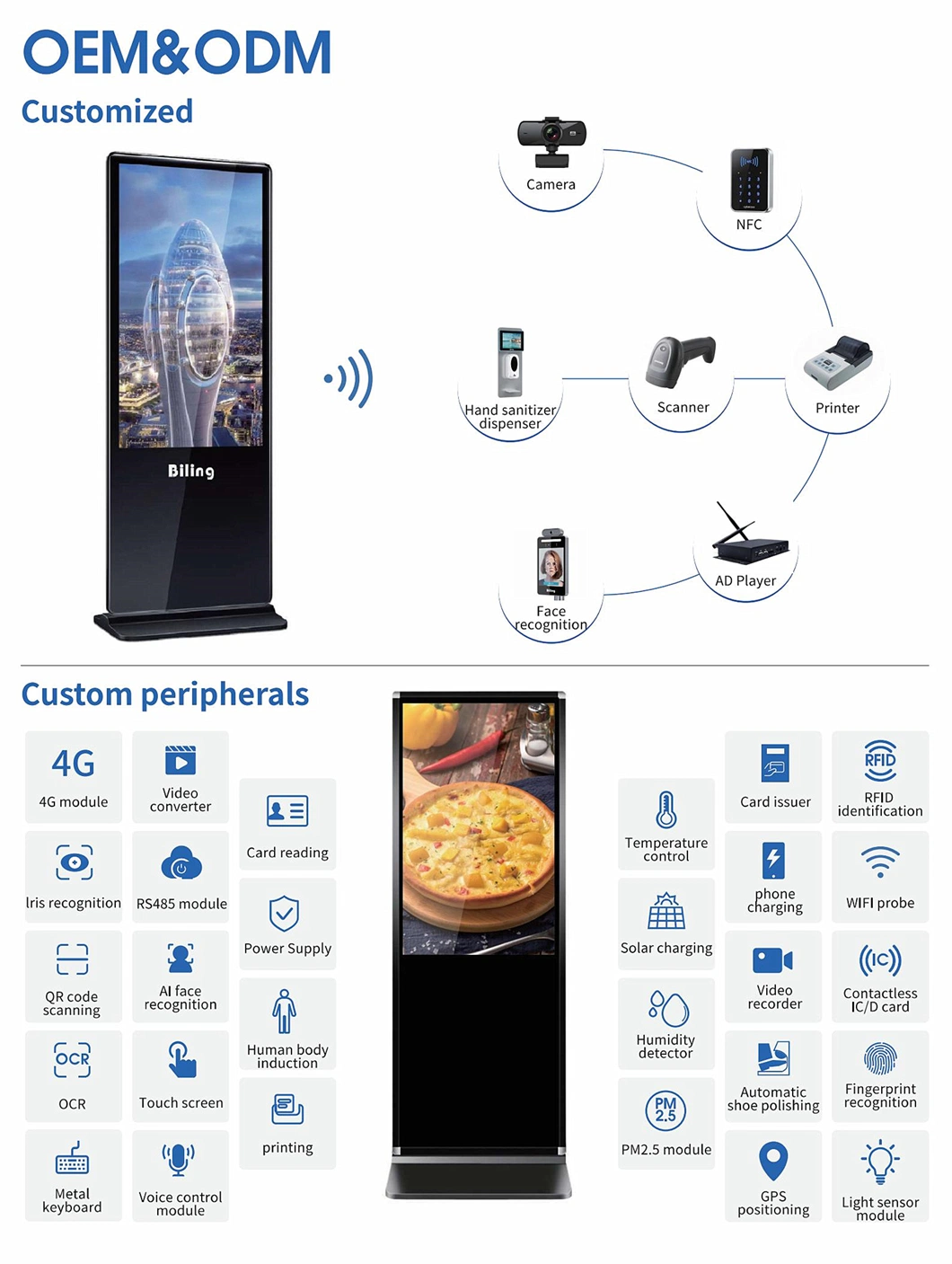 Indoor Ad Player 32 43 55 65 75 Inch Interactive Totem Touch LCD Monitor Panel Kiosk Advertising Standee Android Digital Signage Player Floor Standing Display