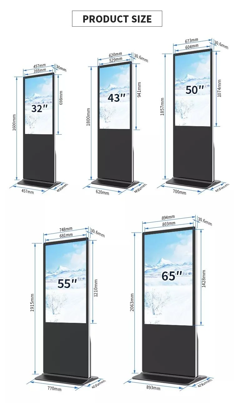 Double Sided Floor Stand 55 Inch Indoor Interactive Digital Signage LCD Display Advertising Information Touch Screen Kiosk