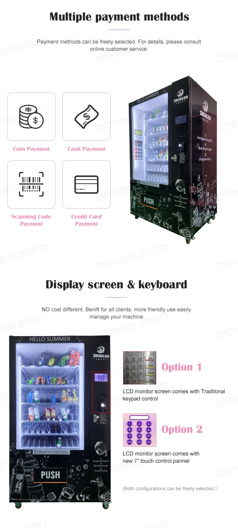 Refrigerated Vending Machine Machine Kiosk with LCD Screen with Ring Light