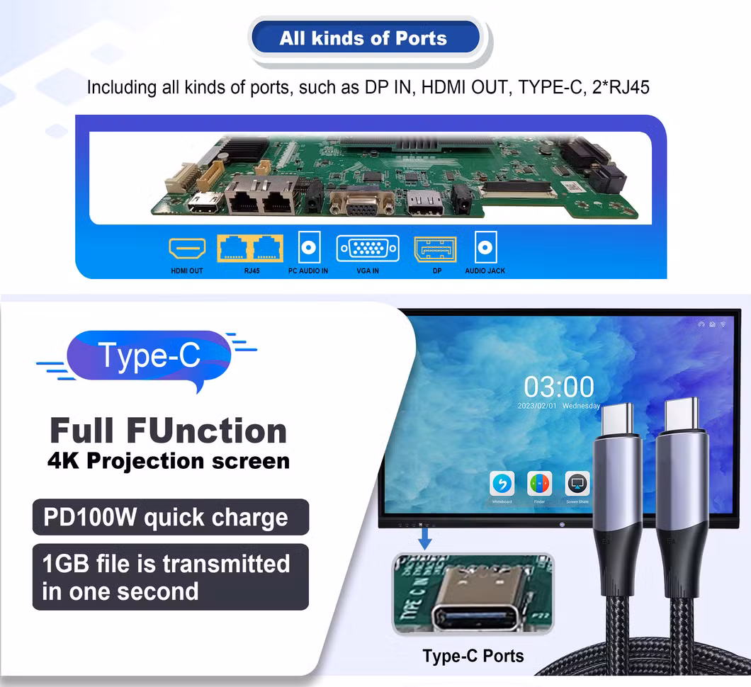 OEM 75 Inch Infrared LED Computer Touch Interactive Flat Smart Board Miboard V11. T2 Whiteboard Display 4K LCD Screen Panel Kiosk Conference