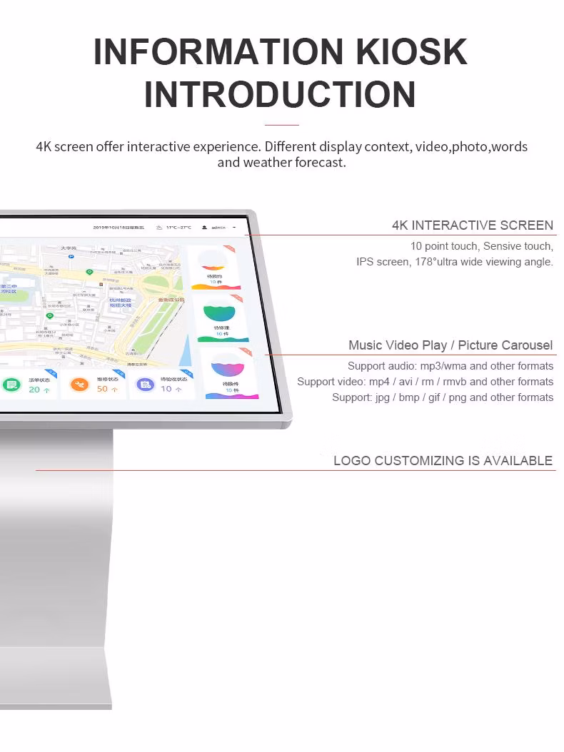 Touch Screen Self Service Kiosk Full HD LCD Advertising Display Kiosk