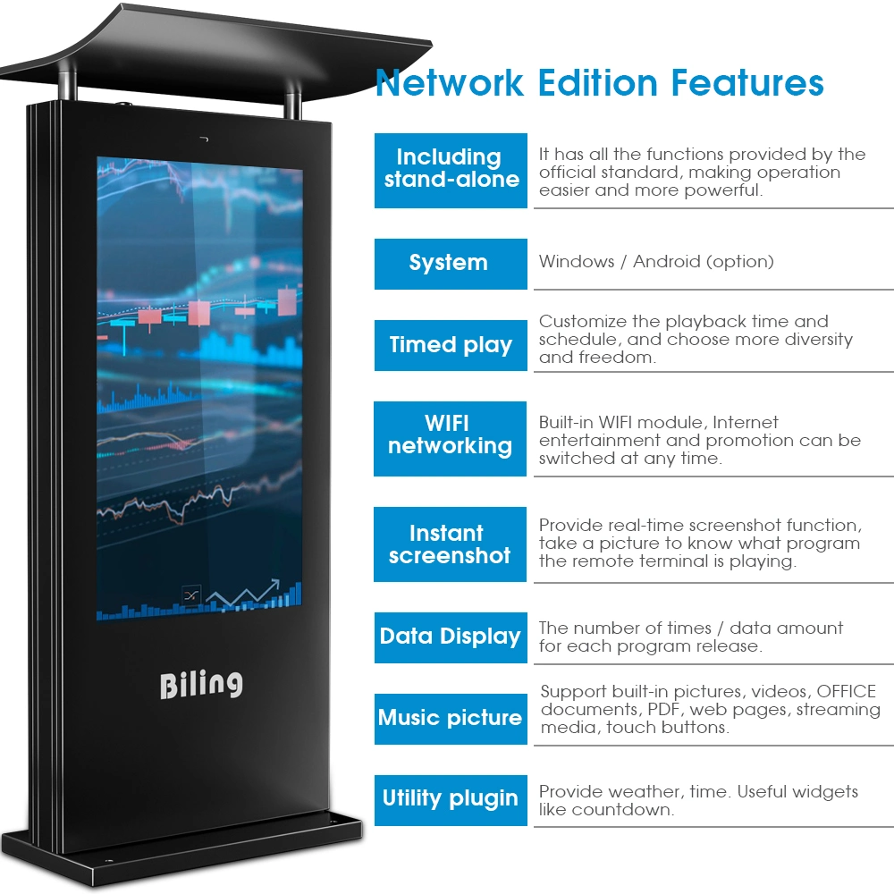 Hot New Product 55 Inch LCD Digital Signage TV 4K Video Advertising Screen Kiosk Display Advertisement Outdoor Digital Panel